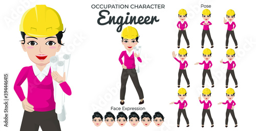 Female Engineer Character Set with Variety of Pose and Face Expression