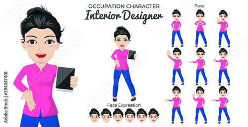 Female Interior Designer Character Set with Variety of Pose and Face Expression