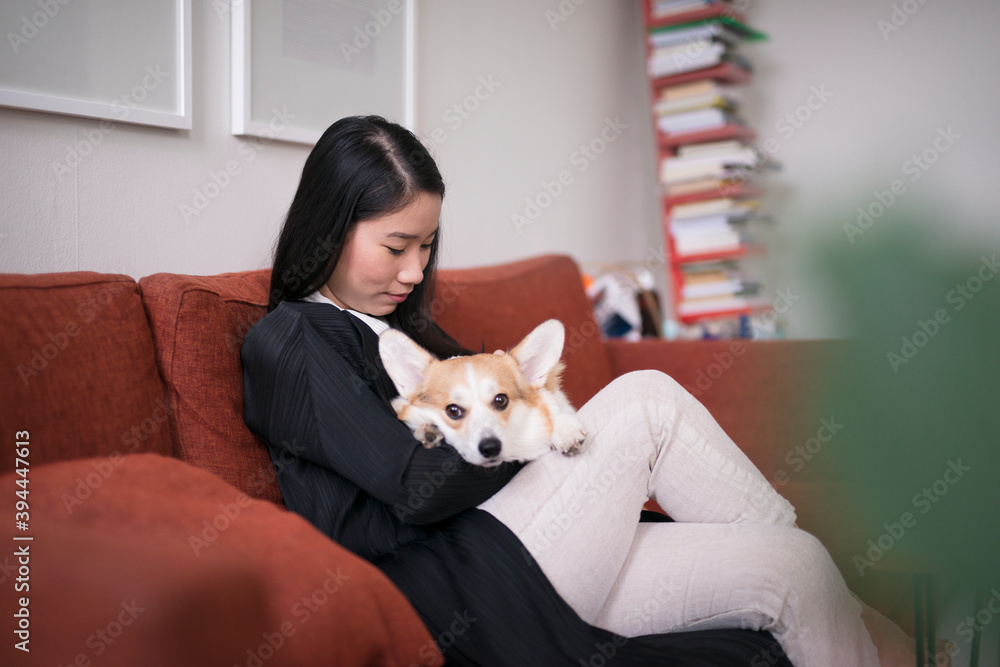 Young woman with dog, Sweden Young woman with dog, Sweden