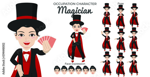 Female Magician Character Set with Variety of Pose and Face Expression
