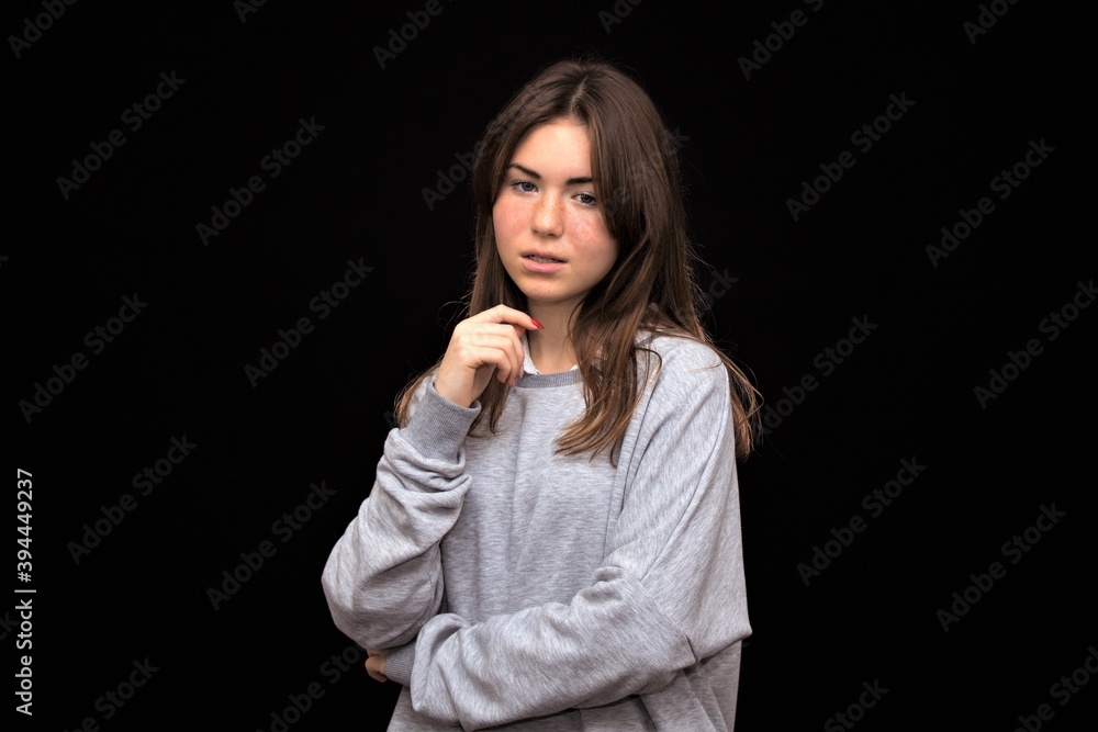 Girl student outrages surprise furious emotion close-up Girl student outrages surprise furious emotion close-up