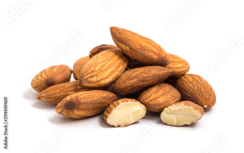 group of almonds isolated on white