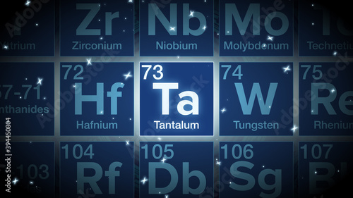 Close up of the Tantalum symbol in the periodic table, tech space environment. photo