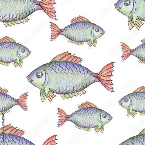  Fish watercolor illustration hand-drawn. Fish, underwater world, lake, sea, river, fishing, fishing. Separate element on a white background. Sweetheart, baby