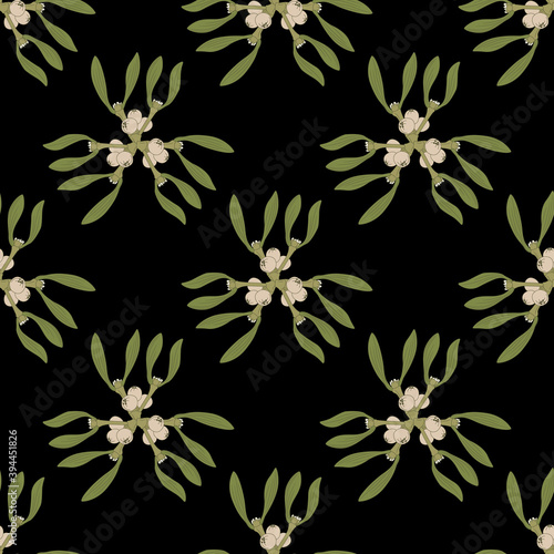 Seamless floral pattern with branches of mistletoe plant.
