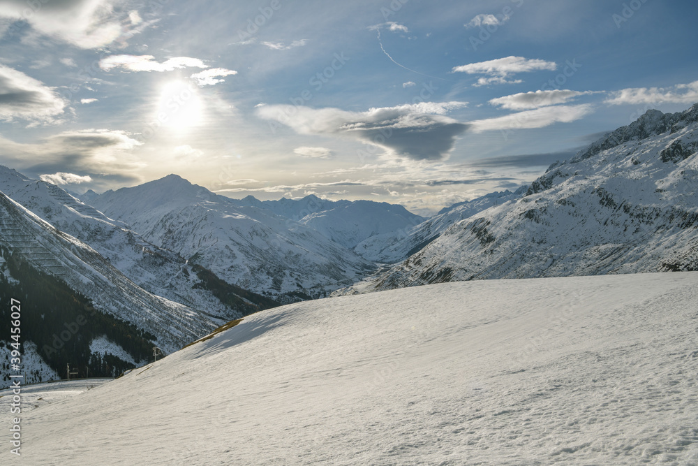 Beautiful views on winter landscape around Urseren valley in Switzerland