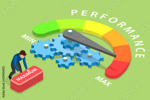 3D Isometric Flat Vector Conceptual Illustration of Efficient Performance Management System, Increasing Efficiency Level.