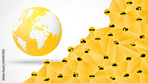 Construction machinery banner with different machines for global companies of miniing, building. Vector illustration