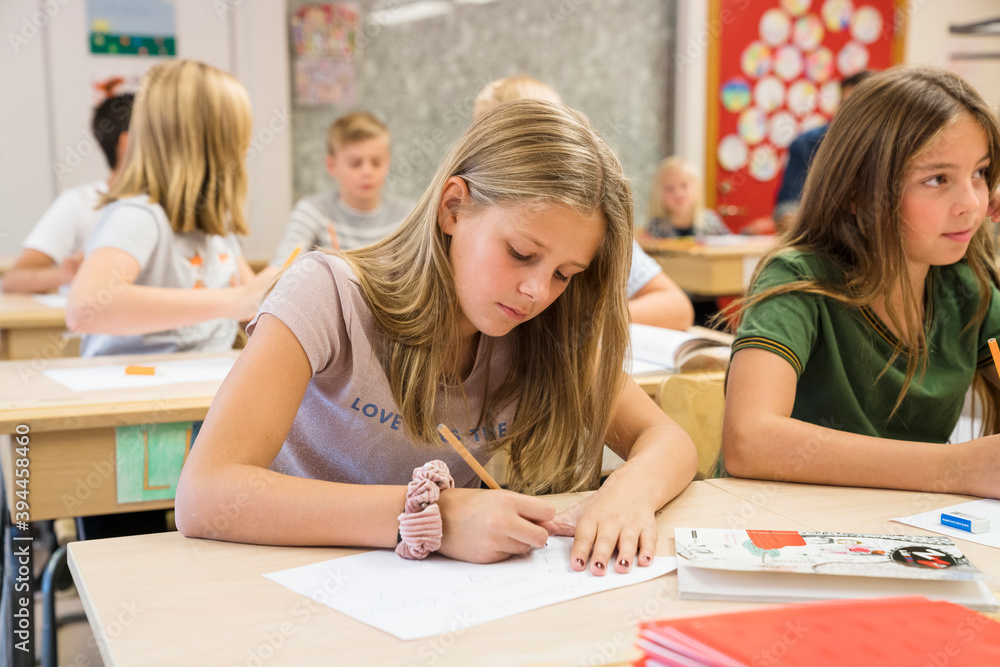 Girls in classroom, Sweden
