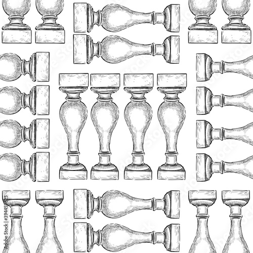 Seamless background of sketches ancient architectural details balustrades