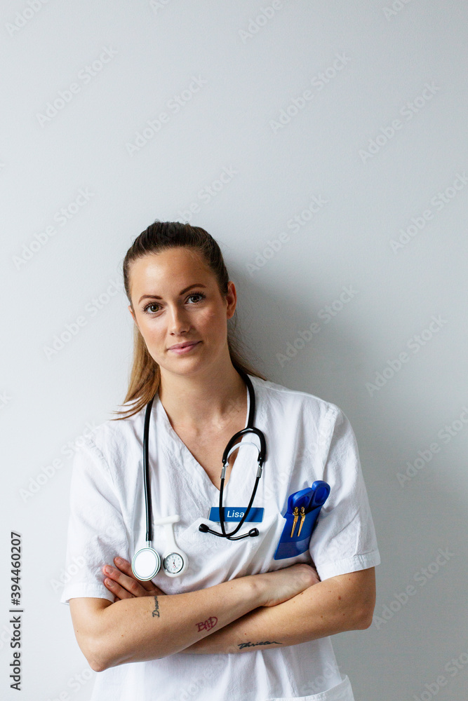 Nurse looking at camera, Sweden