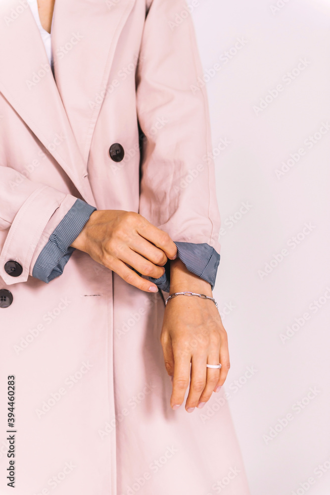 Obraz premium Woman in stylish casual clothes pink suit