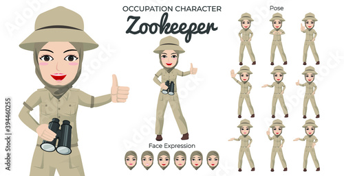 Muslim Zookepeer Character Set with Variety of Pose and Face Expression