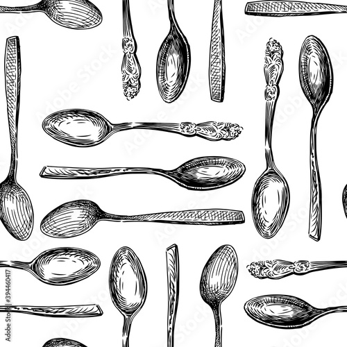 Seamless background of sketches teaspoons