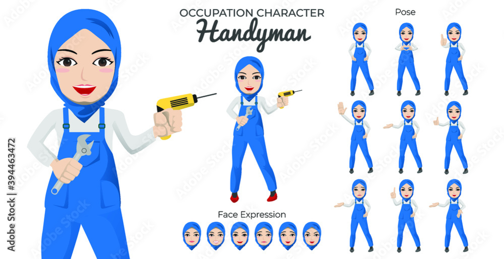 Muslim Handyman Character Set with Variety of Pose and Face Expression
