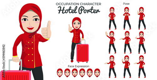 Muslim Hotel Porter Character Set with Variety of Pose and Face Expression