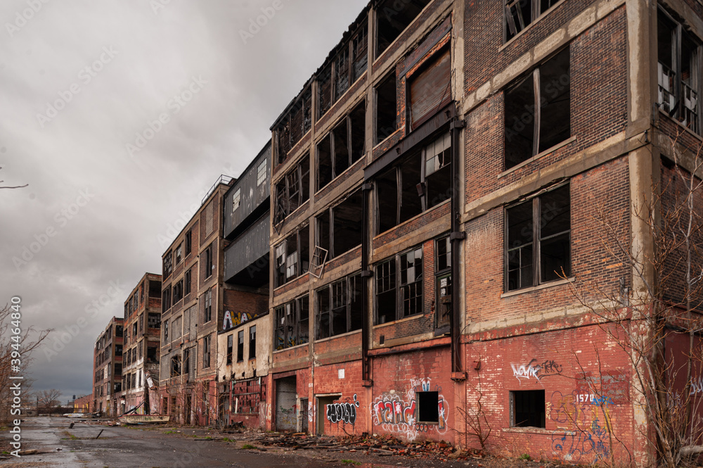 Detroit abandoned broken dystopian factory warehouse crumbling into nightmare apocalypse - Tilt Shift - winter landscape Detroit abandoned broken dystopian factory warehouse crumbling into nightmare apocalypse - Tilt Shift - winter landscape