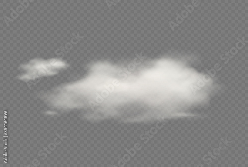 Realistic vector transparent isolated cloud. Cloudy fluffy sky illustration. Storm, rain cloud effects