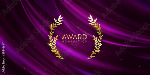 Golden winner glitter background with laurel wreath. Award nomination design banner