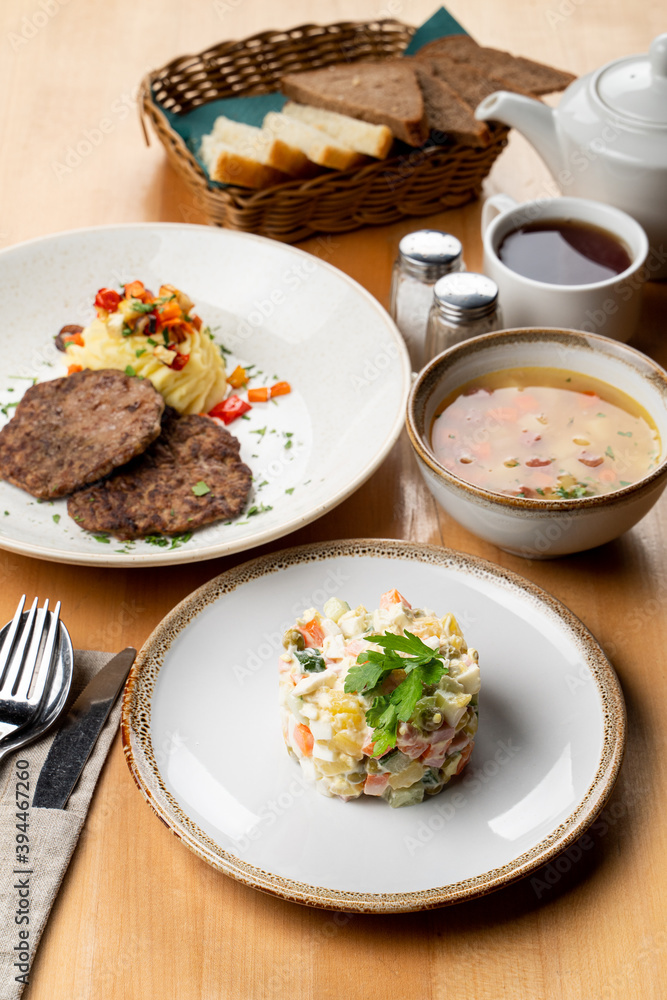 Whole branch on light wooden table, menu photography of different european meals Whole branch on light wooden table, menu photography of different european meals