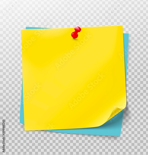 Yellow stick paper notes on white background. Vector illustration. Can be use for your design, presentation, promo, adv. EPS10.