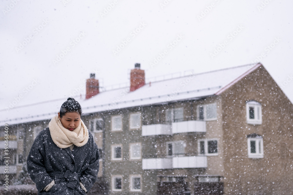 woman in snow, Sweden woman in snow, Sweden