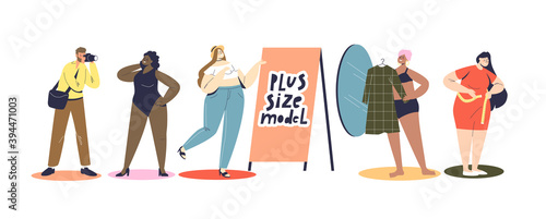 Set of plus size models with curvy figures working in modeling and fashion
