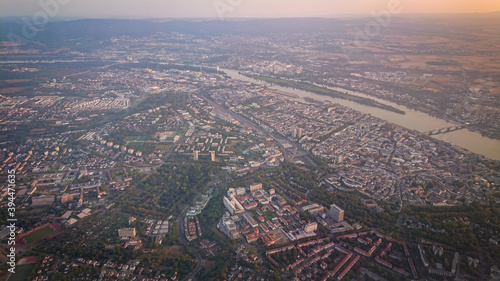 View of the outskirts of Frankfurt am Main (Germany) from the windows of the plane during landing