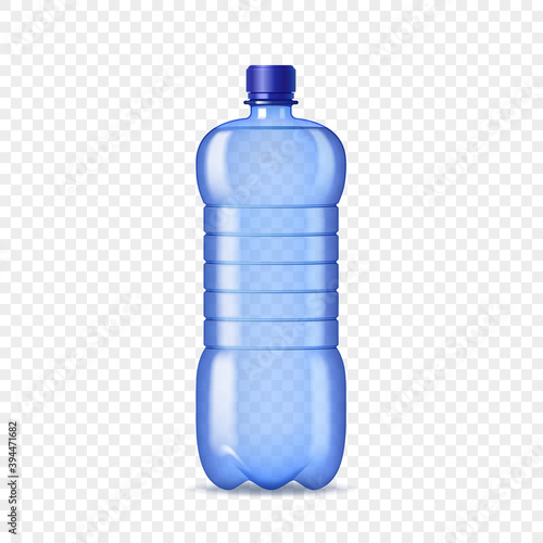 Blue bottle of water with no label template for branding over transparent background