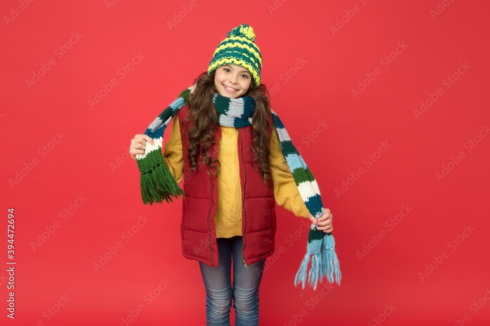 cold season look for teen girl. knitted clothing style. take care of health. Feeling rested. cheerful child wear warm winter clothes. seasonal kid fashion. stay cozy and comfortable. happy childhood
