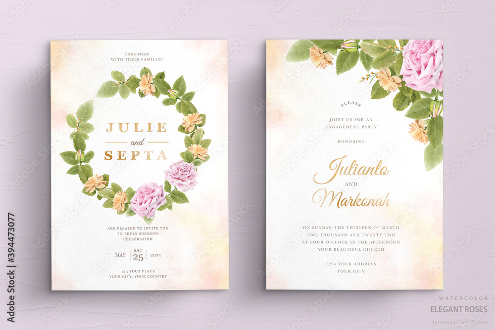 elegant hand drawing wedding invitation floral design