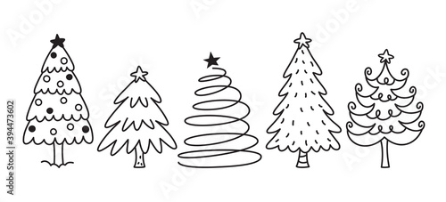 Cute Christmas tree hand drawn doodles vector illustration.
