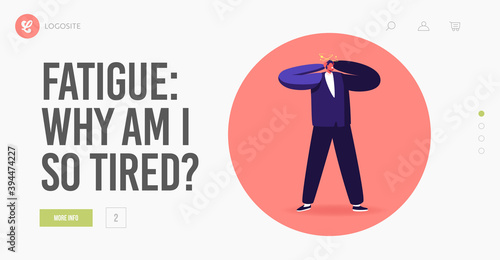 Exhaustion and Frustration Landing Page Template. Dizzy Adult Man Suffering of Headache or Migraine Symptom, Dizzying