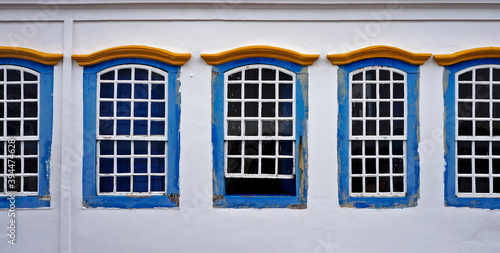 Colonial windows in historical center  Sao Joao del Rei  Brazil 
