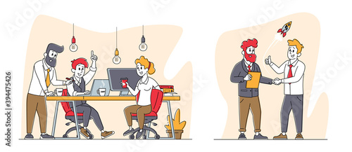 Business Characters Communicate at Board Meeting Discuss Idea in Office. Team Project Development Teamwork Process