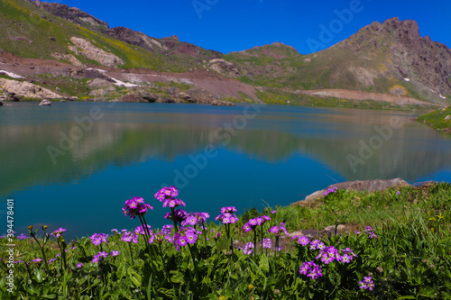 View of a lake in mountains. Hakkari cilo sat lakes, snowy mountains and natural scenery 