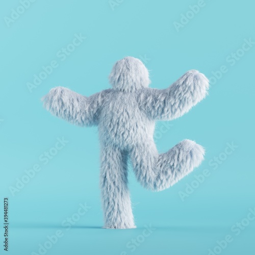 Quadro su tela 3d render, white hairy yeti coquette dancing