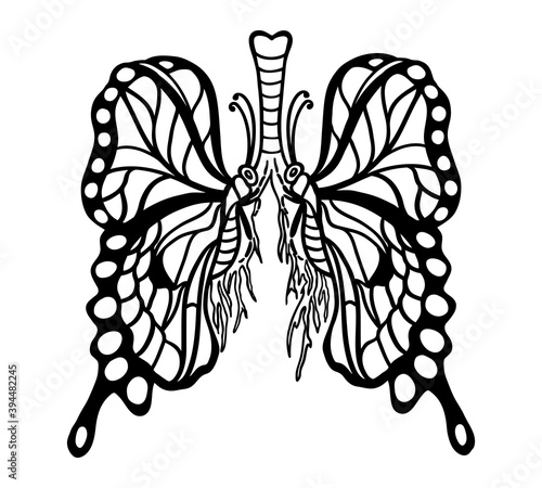 Abstract butterfly lungs leaves print anatomical drawing