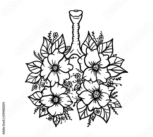 Abstract floral lungs leaves print anatomical drawing