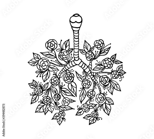Abstract floral lungs leaves print anatomical drawing