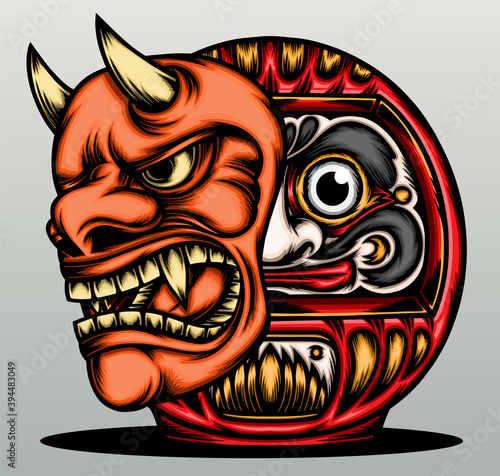 Daruma with hannya mask