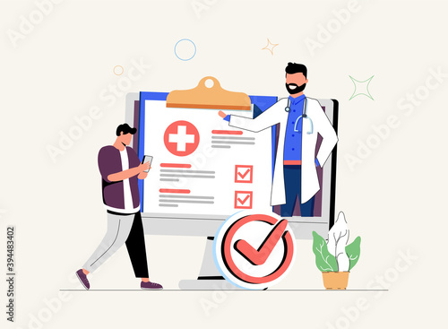 Online medical consultation and prescription medicine: professional doctor connecting and giving a consultation.