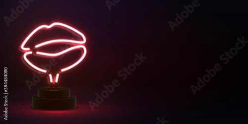 Vector realistic isolated neon sign of Lips logo with copy space for decoration and covering.