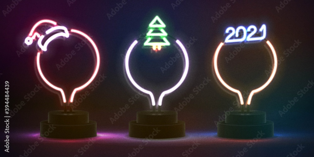 Vector set of realistic isolated neon sign of Merry Christmas and Happy New Year frames for invitation decoration.