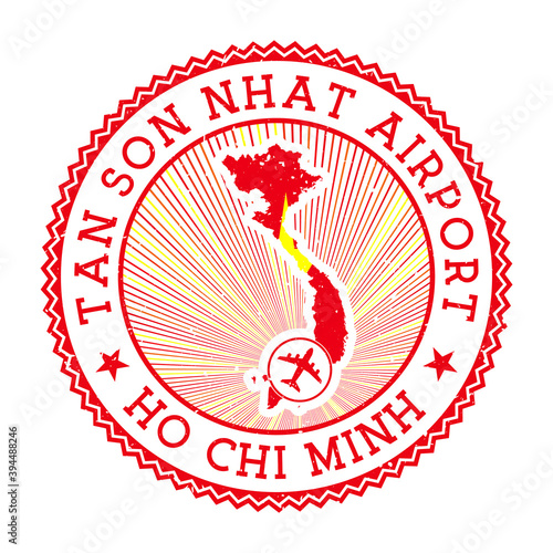 Tan Son Nhat Airport Ho Chi Minh stamp. Airport logo vector illustration. Ho Chi Minh City aeroport with country flag. photo