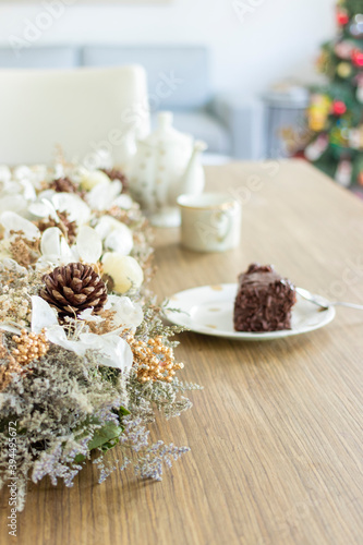 Elegant table set for Christmas dinner