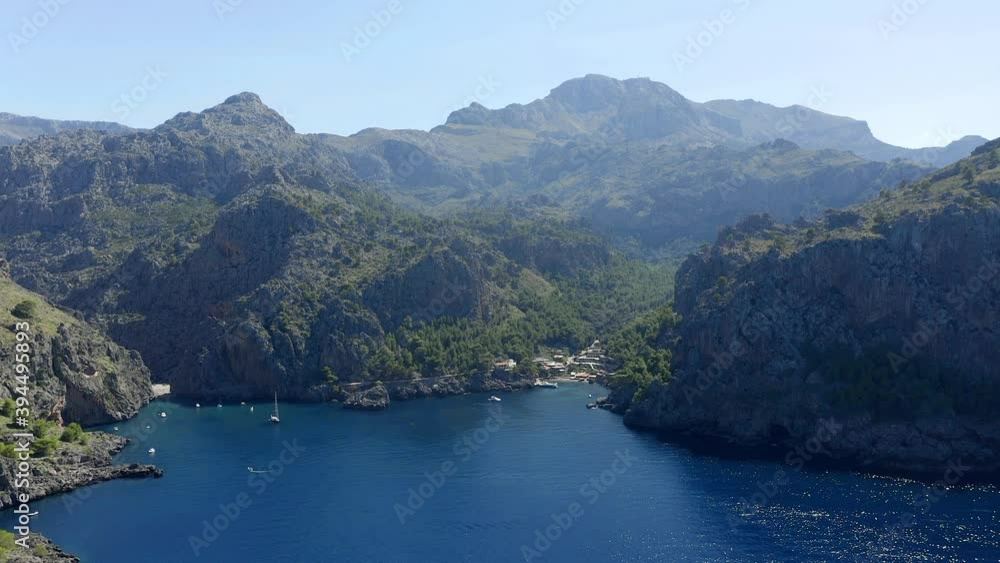 Aerial view Flight at Sa Calobra, Torrent de Pareis gorge, Serra de Tramuntana, Mallorca, Balearic Islands, Spain, Aerial view Flight at Sa Calobra, Torrent de Pareis gorge, Serra de Tramuntana, Mallorca, Balearic Islands, Spain,