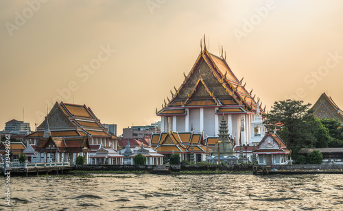 Temple in Bangkok, Thailand as Seen from Chao Phraya River