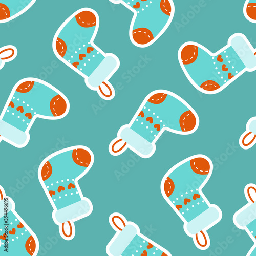 Christmas and New Year seamless pattern. Christmas stocking stickers. Vector background.