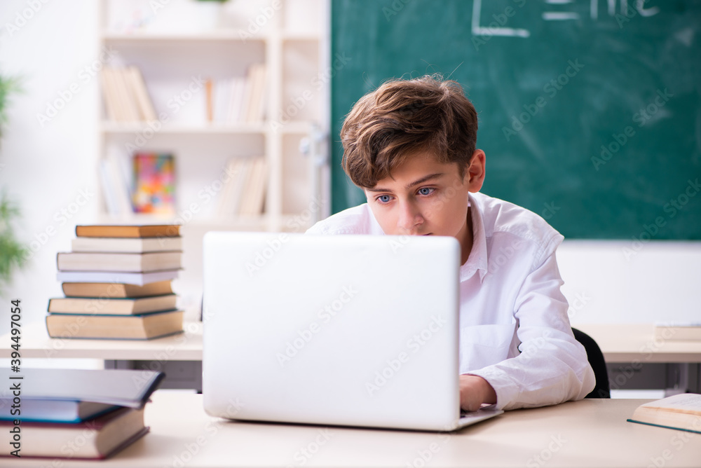 Schoolboy in tele-education concept in the classroom Schoolboy in tele-education concept in the classroom
